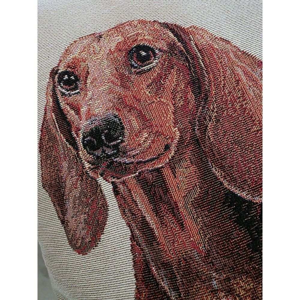 Vtg European Tapestry Dachshund Pillow Cover 16x16 Pickles Wiener Dog Cushion